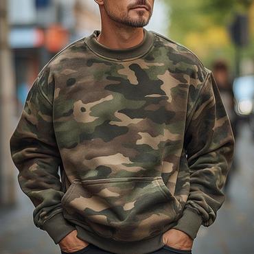 Men's Vintage Camouflage Pocket Chic Crew Neck Long Sleeve Sweatshirt