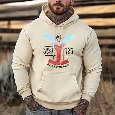 Men's Vintage Yellowstone Western Chic Cowboy Pocket Long Sleeve Casual Hoodie