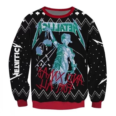 Unisex Vintage Metallica Rock Chic Band Print Crew Neck Ugly Christmas Sweatshirt