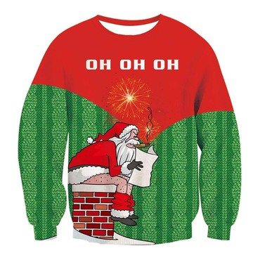 Unisex Santa Ho Ho Chic Ho Print Crew Neck Ugly Christmas Sweatshirt