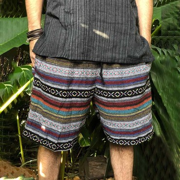 Men's Vintage Hippie Boho Chic Tribal Aztec Print Elastic Drawstring Shorts