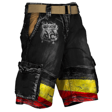 Men's Route66 German Flag Chic Patriot Outdoor Motorcycle Riding Shorts