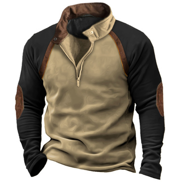 Men's Vintage Colorblock Casual Chic Quarter Zip Sweatshirt