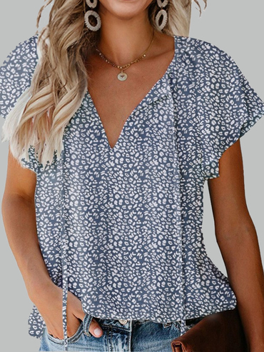 Floral Casual V-neck Loose Chic Short Sleeve Blouse