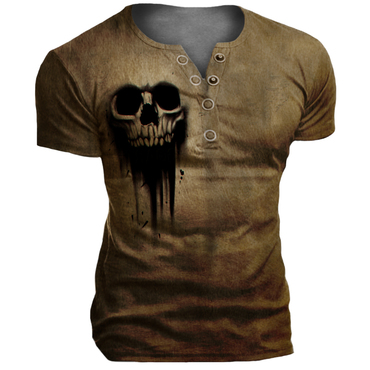 Men's Retro Casual Skull Chic Tactical Henley T-shirt