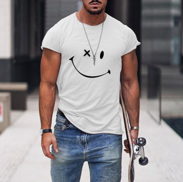 Mens Smile Round Neck Chic Short Sleeve T-shirt