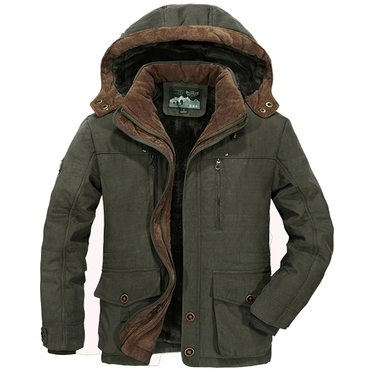 Men's Winter Mid-length Fleece Chic Thickened Windproof Warm Hooded Down Jacket