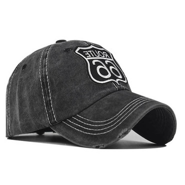 Route 66 Letter Embroidered Chic Washed Baseball Cap