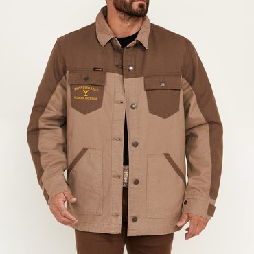 Men's Vintage Yellowstone Jacket Chic Rip Multi-pocket Color Block Lapel Outdoor Canvas Jacket