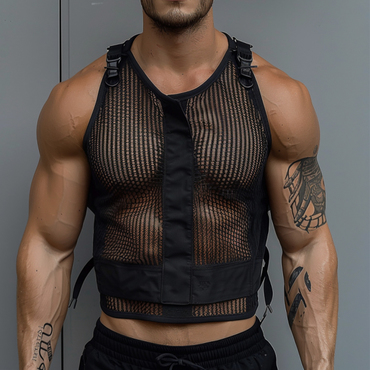 Men's See-through Mesh Personalized Chic Gym Sleeveless Tank