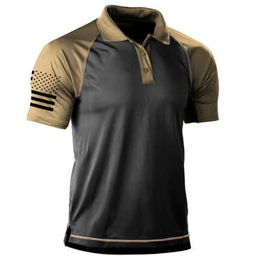 Men's Outdoor American Flag Chic Tactical Sport Polo Neck T-shirt