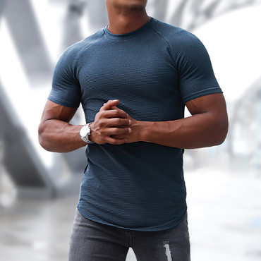 Men's Sports Short-sleeved Fitness Chic Training T-shirt Running Top Casual Slim Round Neck Solid Color Cotton Bottoming Shir