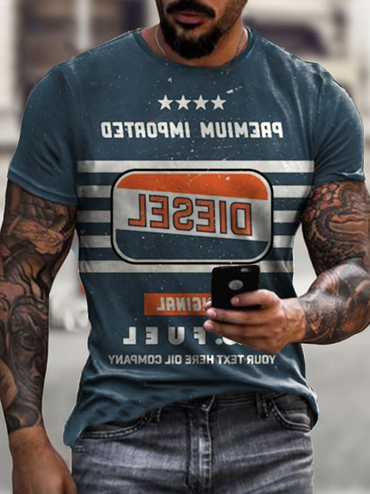 Mens Vintage Motor Diesel Chic Oil Badge Printed T-shirt