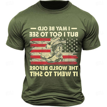 Men's Vintage I May Chic Be Old But I Got To See American Flag Print Daily Short Sleeve Round Neck T-shirt