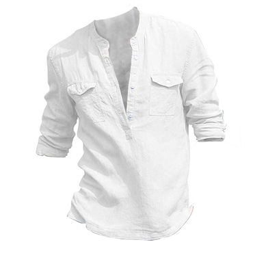 Men's Linen Long Sleeve Chic Henley Shirt