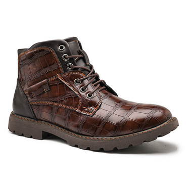 Men's Waterproof Wear-resistant Stitching Chic Lace-up Crocodile Pattern Upper Low-cut Work Boots