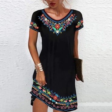 Women's Bohemian Print Short Sleeve Chic Dress