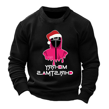 Men's Vintage Squid Game Chic Merry Christmas Print Crew Neck Sweatshirt