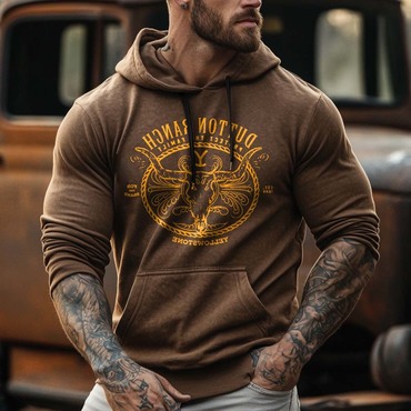 Men's Vintage Yellowstone Western Chic Cowboy Pocket Long Sleeve Casual Hoodie