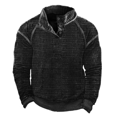 Men's Waffle Knit Henley Chic Sweatshirt