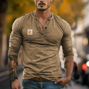 Men's Outdoor Vintage Long Sleeved Chic Henley T-shirt