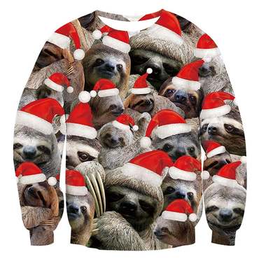 Unisex Sloth Print Ugly Chic Christmas Sweatshirt