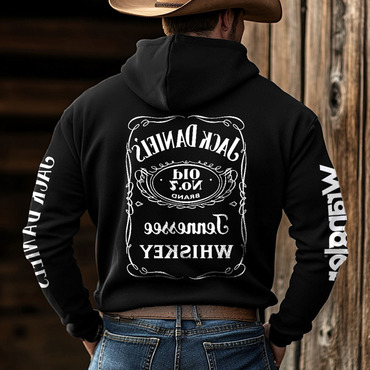 Men's Western Cowboy Outdoor Chic Pbr Pocket Long Sleeve Black Hoodie