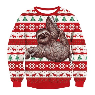 Unisex Sloth Climbing Print Chic Crew Neck Ugly Christmas Sweatshirt