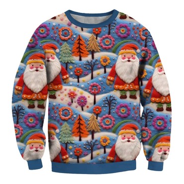 Men's Vintage Santa Print Chic Crew Neck Ugly Christmas Sweatshirt