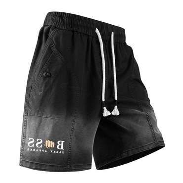 Men's Vintage Gradient Pocket Chic Casual Elastic Drawstring Shorts