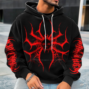 Halloween Men's Retro Spider Print Chic Hoodie