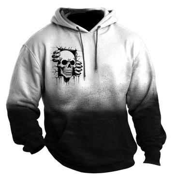 Men's Vintage Dark Skull Chic Gradient Pocket Long Sleeve Hoodie