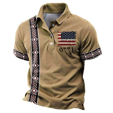 Men's Vintage 1776 American Chic Independence Day July 4th Aztec Print Short Sleeve Polo T-shirt