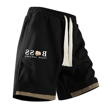 Men's Vintage Color Block Chic Pocket Casual Elastic Drawstring Shorts