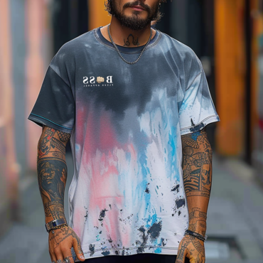 Men's Gradient Color Print Chic Loose Short Sleeve Oversized T-shirt