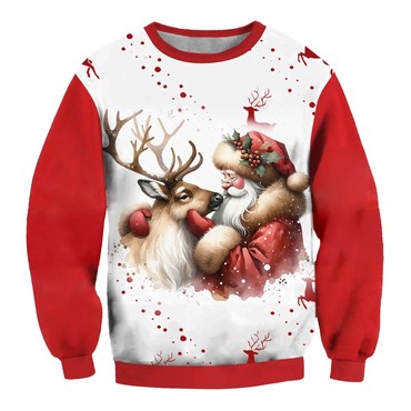 Men's Vintage Santa Elk Chic 3d Print Crew Neck Ugly Christmas Sweatshirt