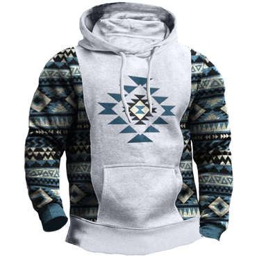 Men's Tactical Pocket Geometric Chic Ethnic Graphic Print Hoodie