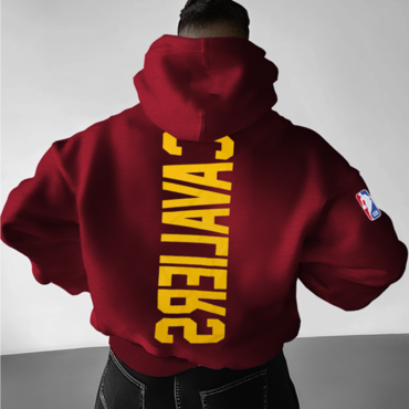 Men's Vintage Loose Outdoor Chic Basketball Cavaliers Racing Foam Print Hoodie Streetwear