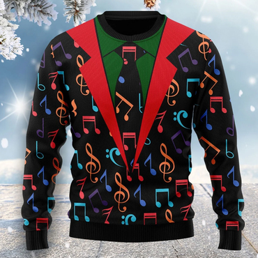 Colorful Music Notes Funny Chic Ugly Christmas Sweatshirt