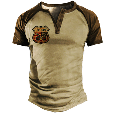 Men's Vintage Route 66 Chic Motorcycle Short Sleeve T-shirt