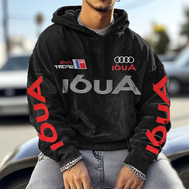 Unisex Vintage Audi Racing Chic Team Print Casual Hoodie