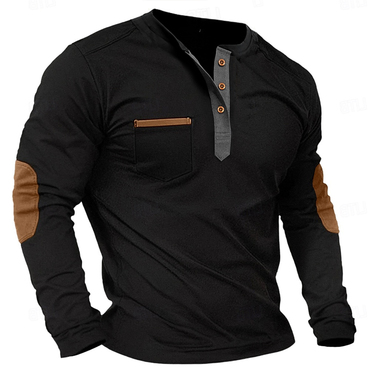 Men's Contrast Color Casual Chic Long Sleeve Henley Shirt