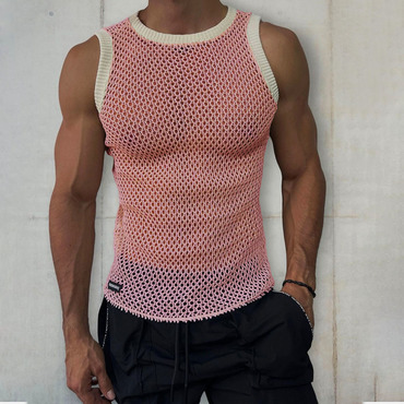 Men's Sheer Mesh Plain Chic Color Sleeveless Top