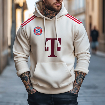 Men's Football Munich Pocket Chic Long Sleeve Beige Hoodie