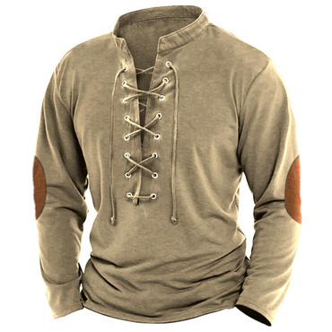 Plus Size Men's Retro Chic Lace Up Casual T-shirt