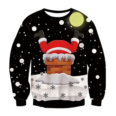 Unisex Santa Print Crew Neck Chic Ugly Christmas Sweatshirt