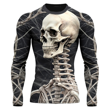 Men's Vintage Skull Skeleton Chic Halloween Long Sleeve Casual Crew Neck T-shirt