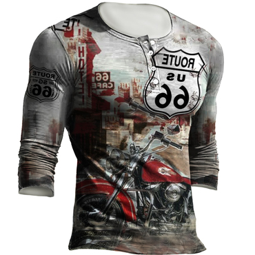 Men's Outdoor Route 66 Chic Motorcycle Print Retro Tactical T-shirt