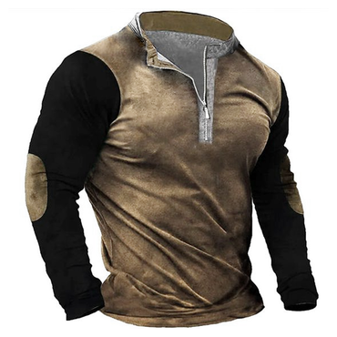 Men's Suede Patchwork Zipper Collar Chic Long Sleeved Sweatshirt