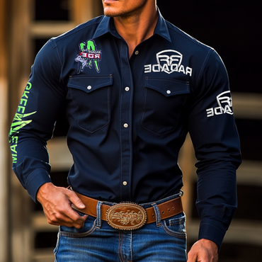 Men's Rodeo Shirts West Chic Cowboy Outdoor Pbr Teams Long Sleeved Black Collar Shirts